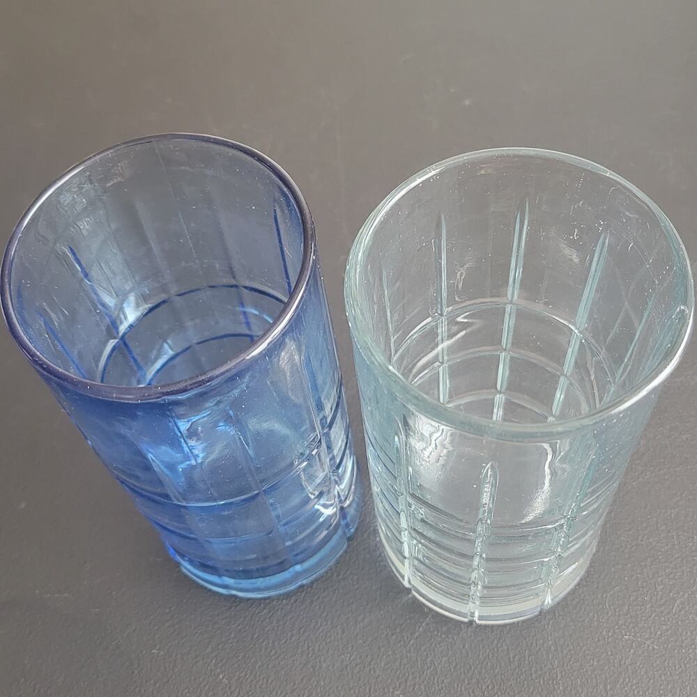 Vintage Anchor Hocking Tartan Glasses One Blue and One Clear‎ Set of Two